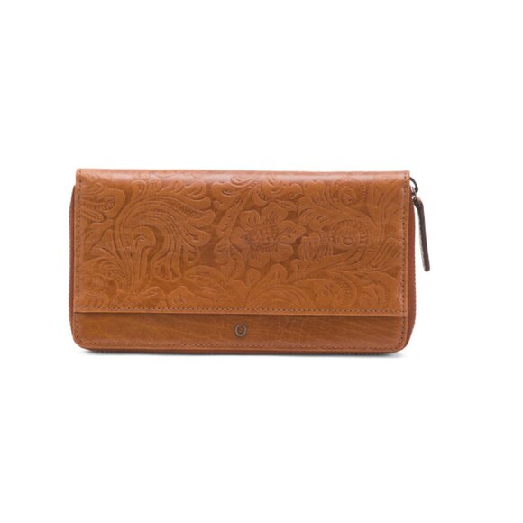 WILD WEST Cognac Leather Large Zip Round Wallet - Picture 1 of 2